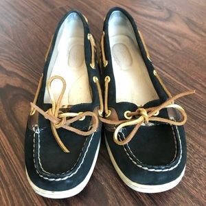 Black and cheetah print Sperrys